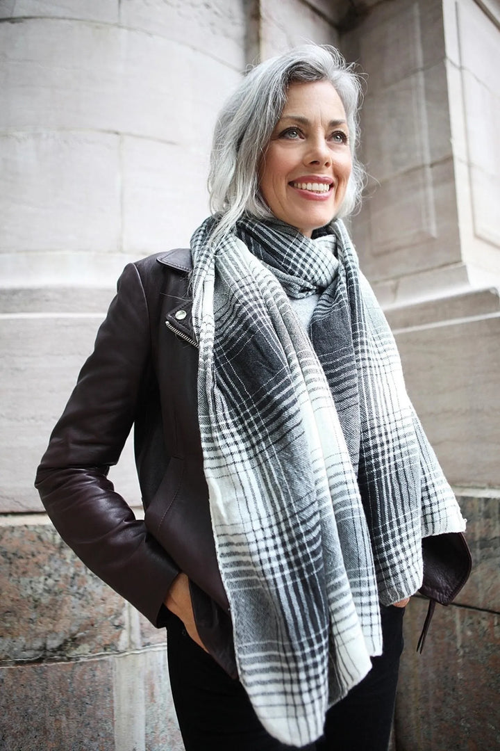 Faded Two Toned Plaid Scarf Black