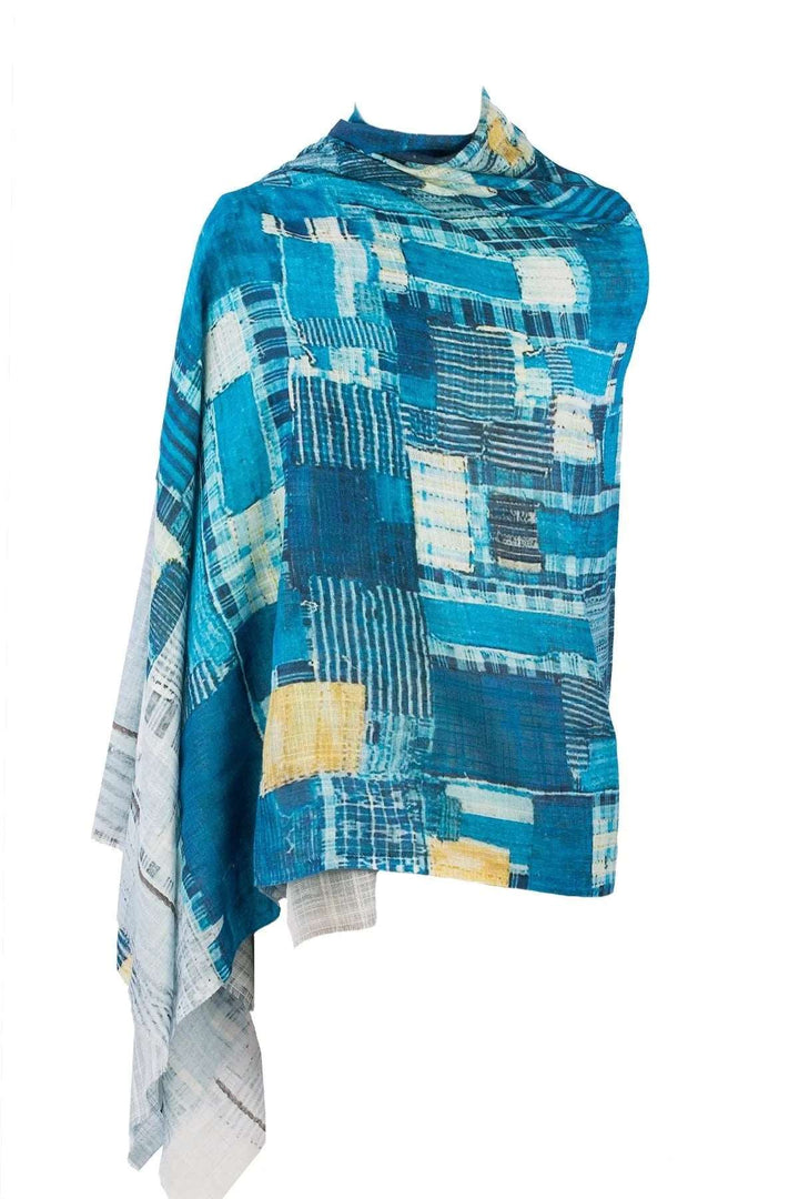 Abstract Plaid Patchwork Scarf Dodger Blue