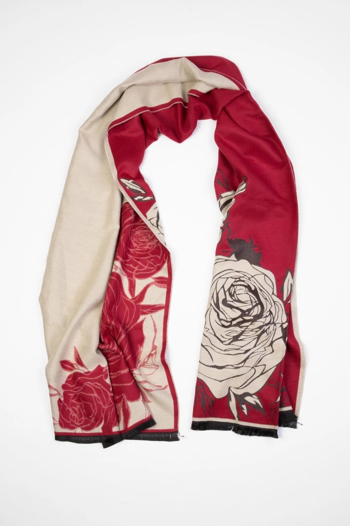 Dolce & Gabbana Rose Print Silk Scarf White Red