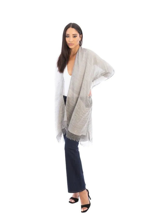 Lenox Eyelash Fringes Shimmering Kimono Light Gray