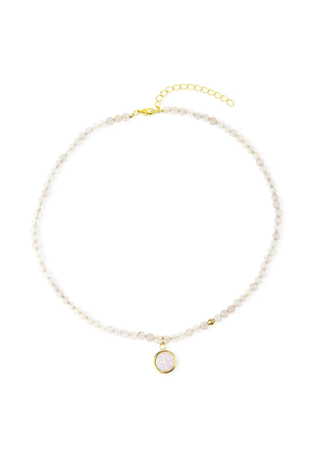 Agate Gemstone Beads Necklace with Druzy Pendant Papaya Whip
