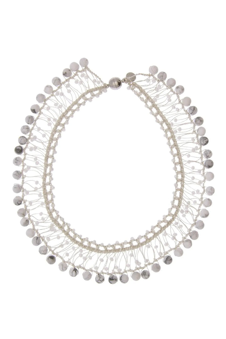 Madame Glass Beaded Collar Chain Necklace With Natural Stone White