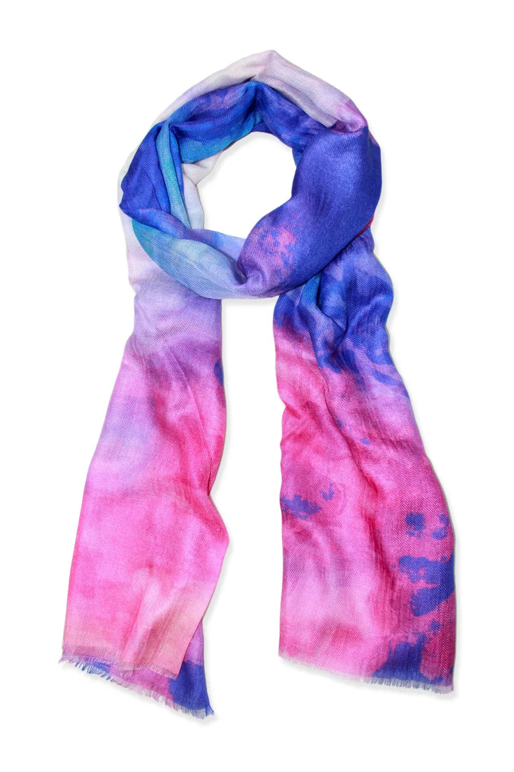 Watercolor Oblong Scarf With Ombre Print Blue