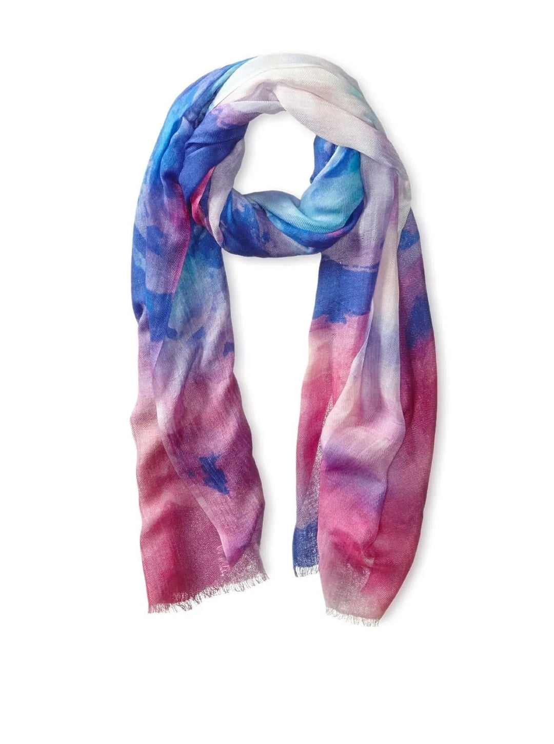 Watercolor Oblong Scarf With Ombre Print Blue