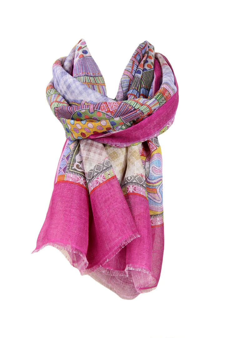 Digital Print Fuchsia Linen Scarf Hot Pink