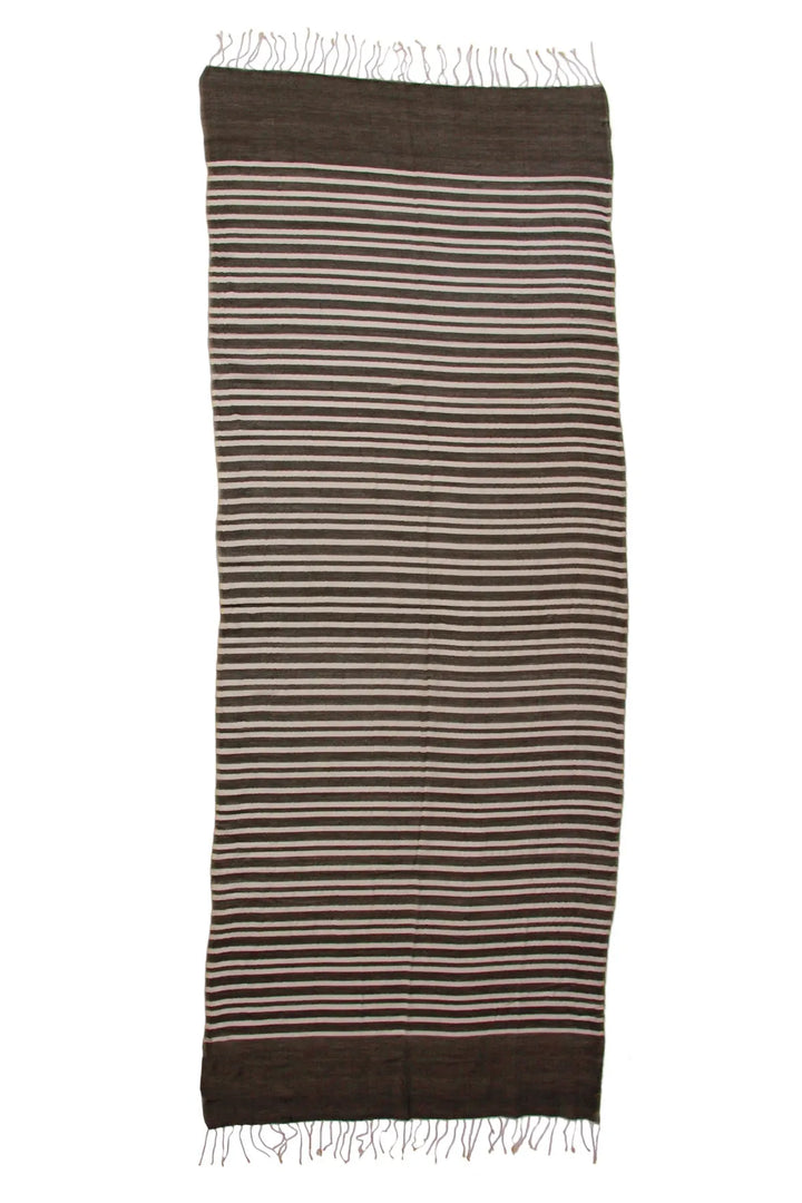 Camille Striped Lightweight Printed Scarf With Fringe Dim Gray