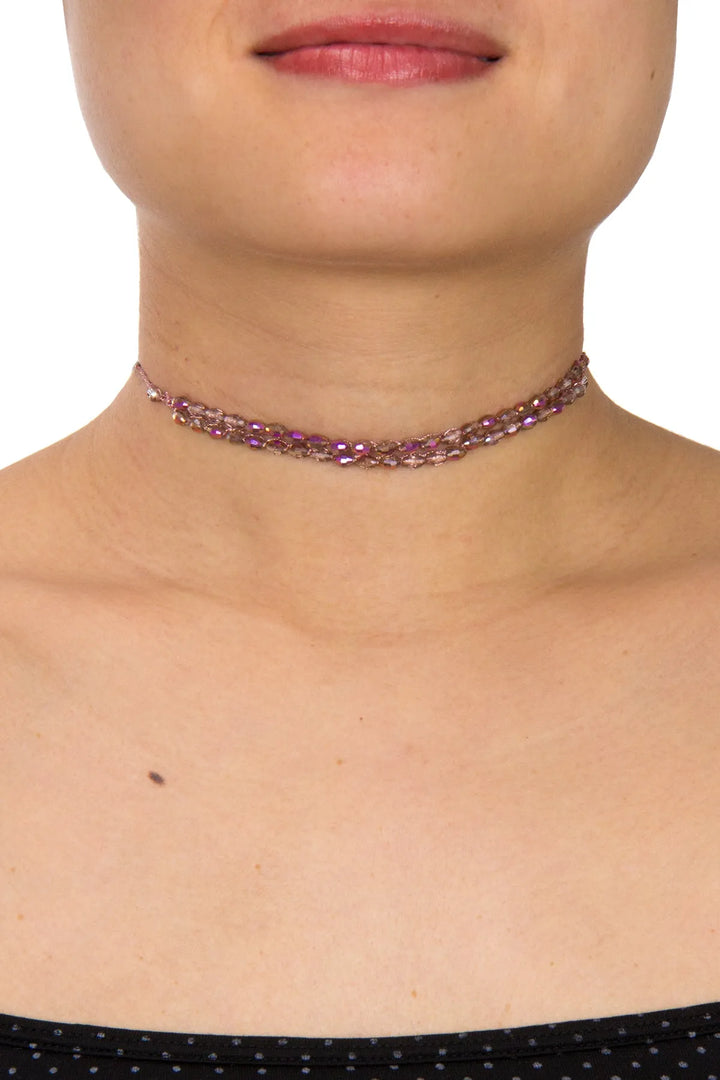 Beaded Crochet Choker Pink Necklace Deep pink