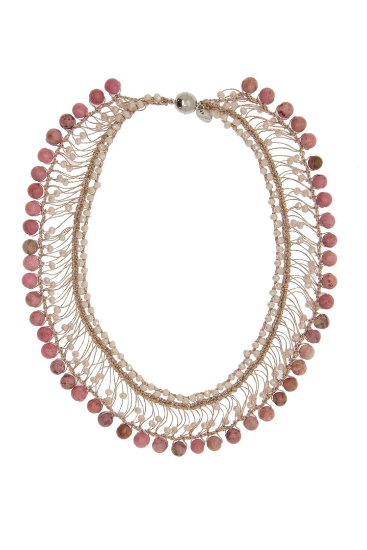 Madame Glass Beaded Collar Chain Necklace Pale Violetred