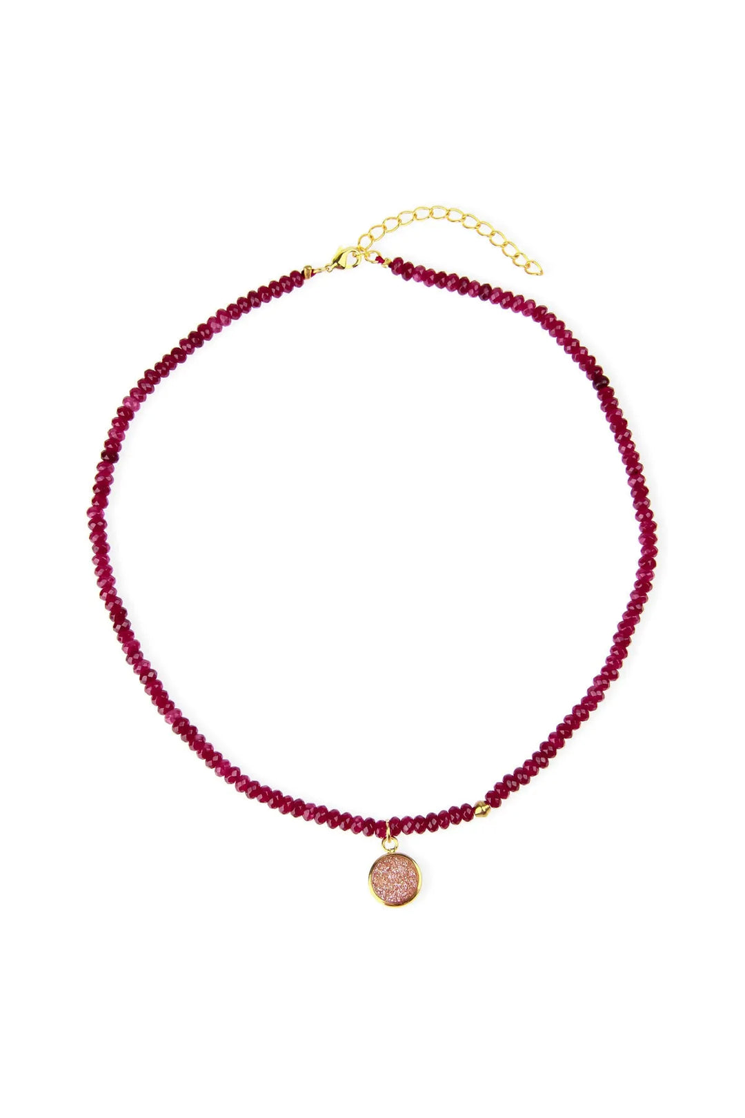 Agate Gemstone Beads Necklace with Druzy Pendant Dark Red