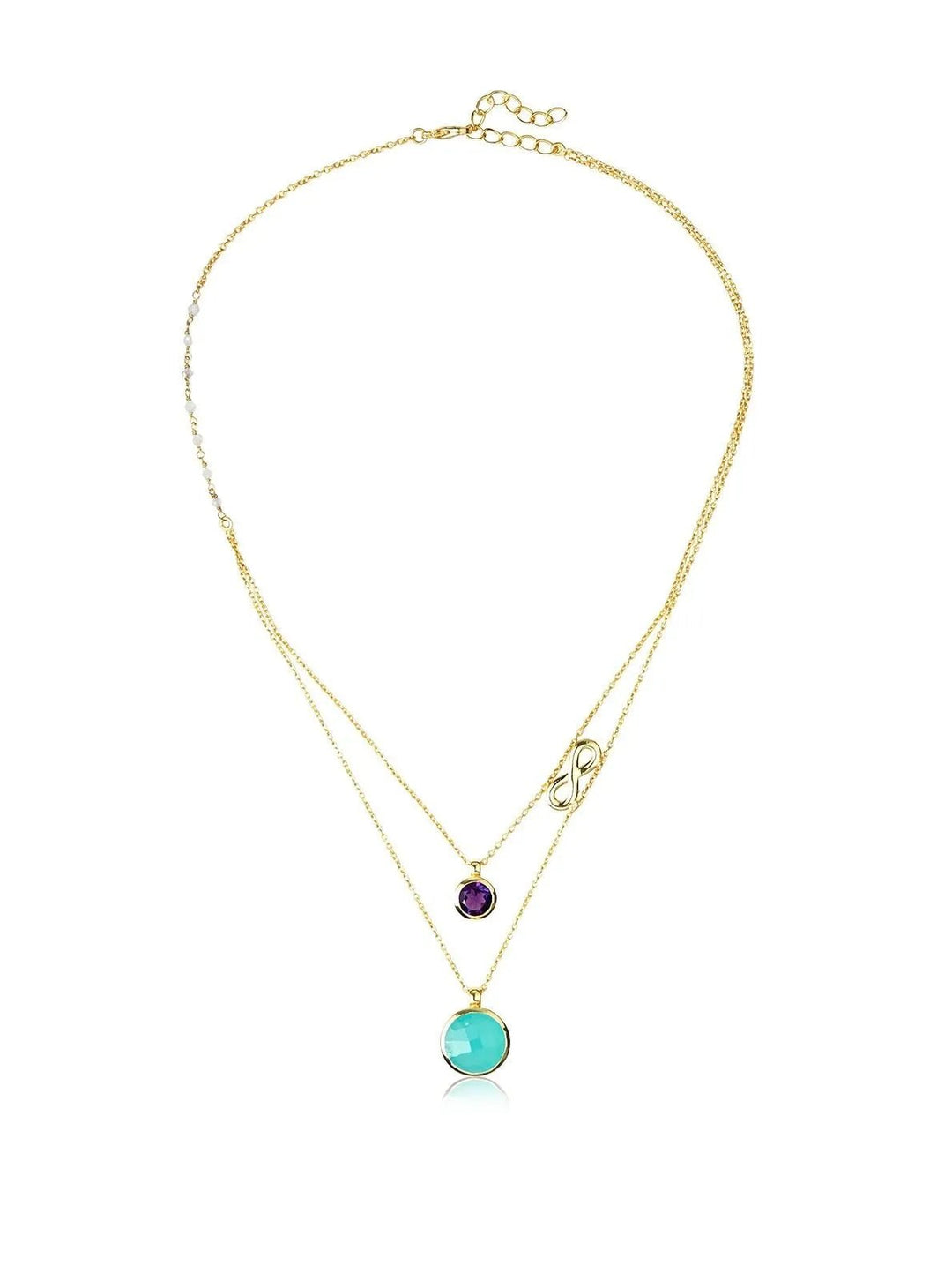 Aqua Chalcedony, Amethyst Double Layer Infinity Necklace Turquoise 