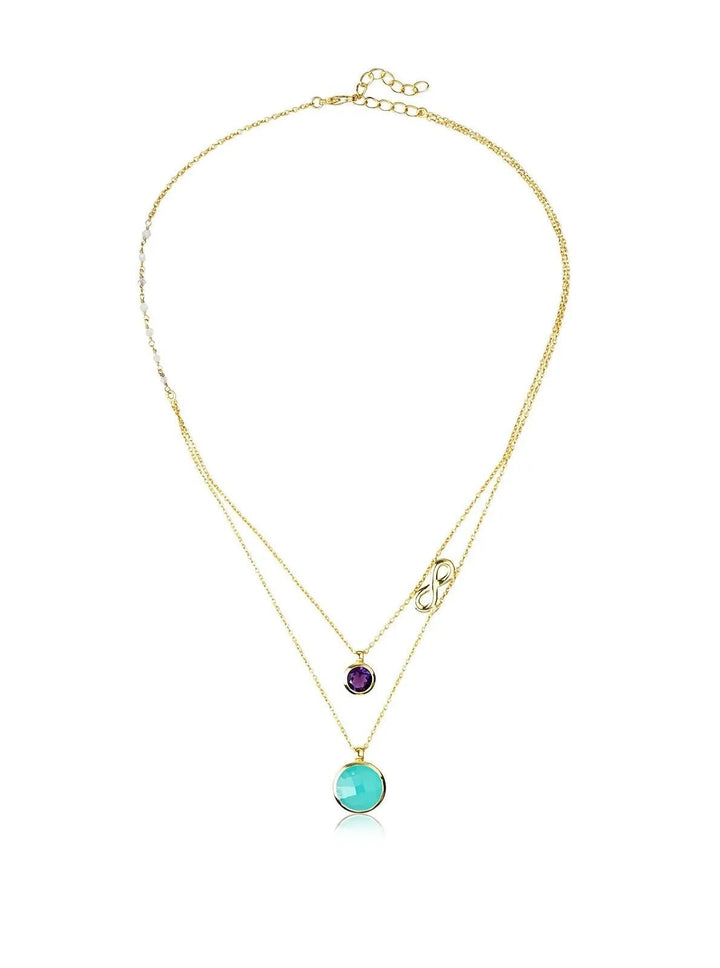 Aqua Chalcedony, Amethyst Double Layer Infinity Necklace Turquoise 