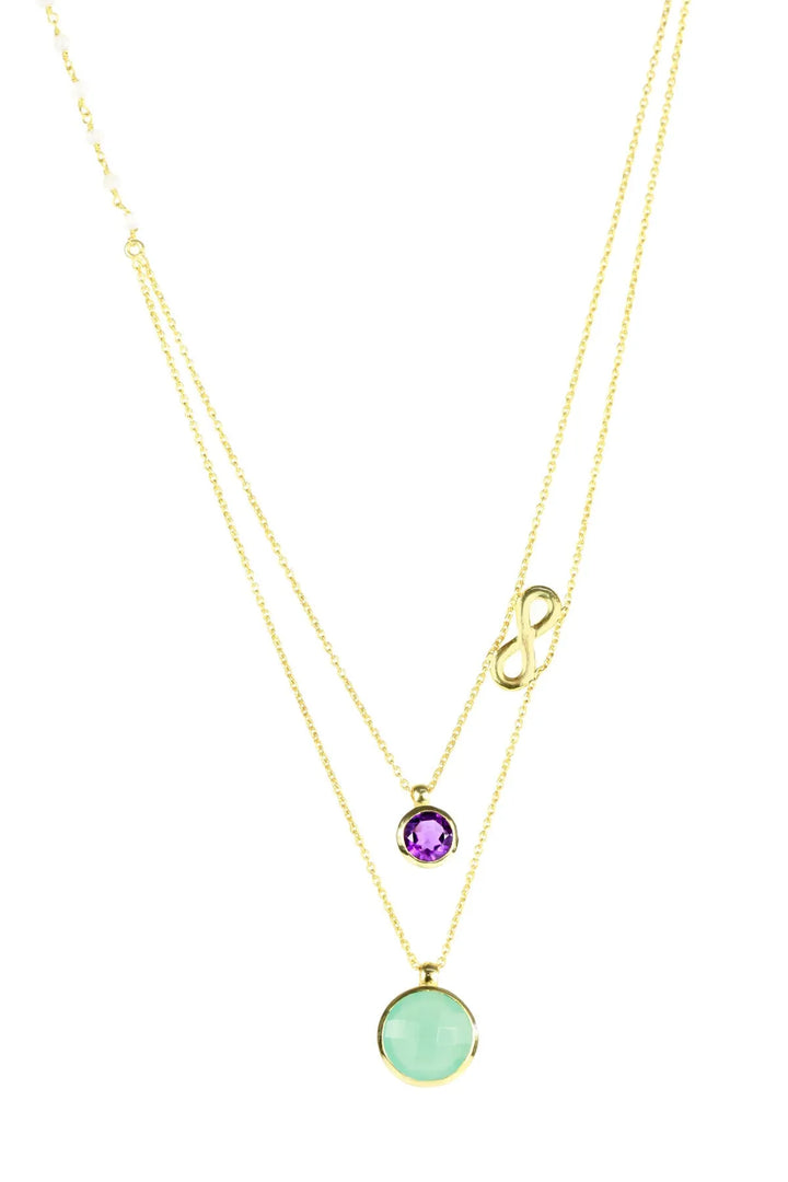 Aqua Chalcedony, Amethyst Double Layer Infinity Necklace Turquoise 