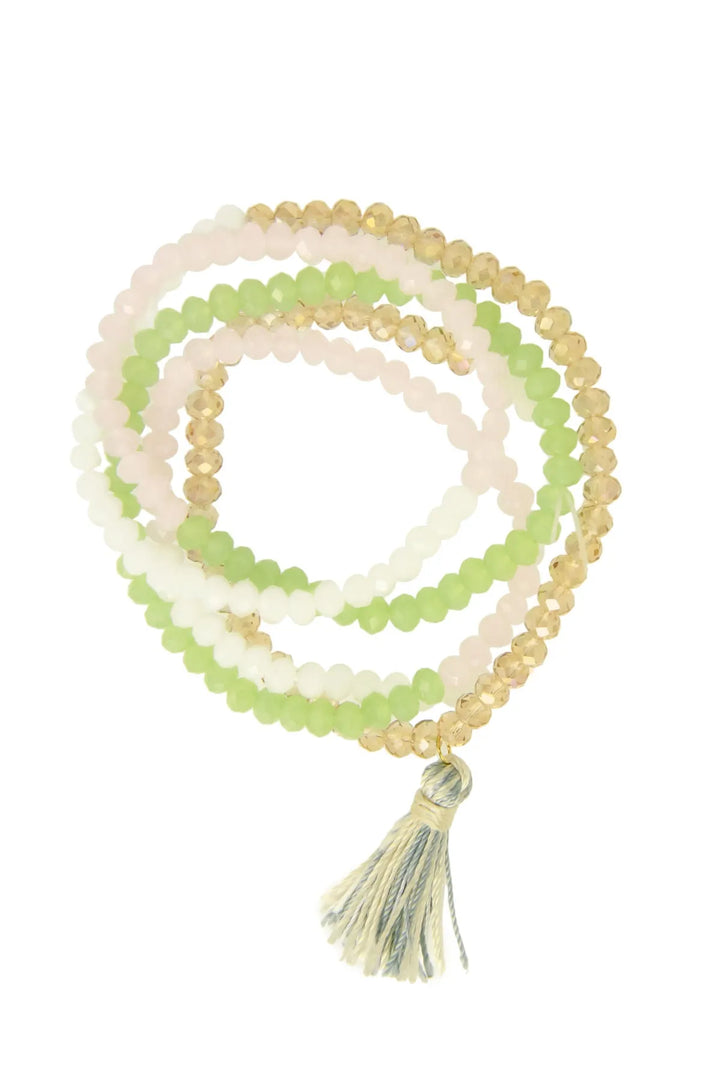 Multi Beaded Tassel Necklace Spring Green