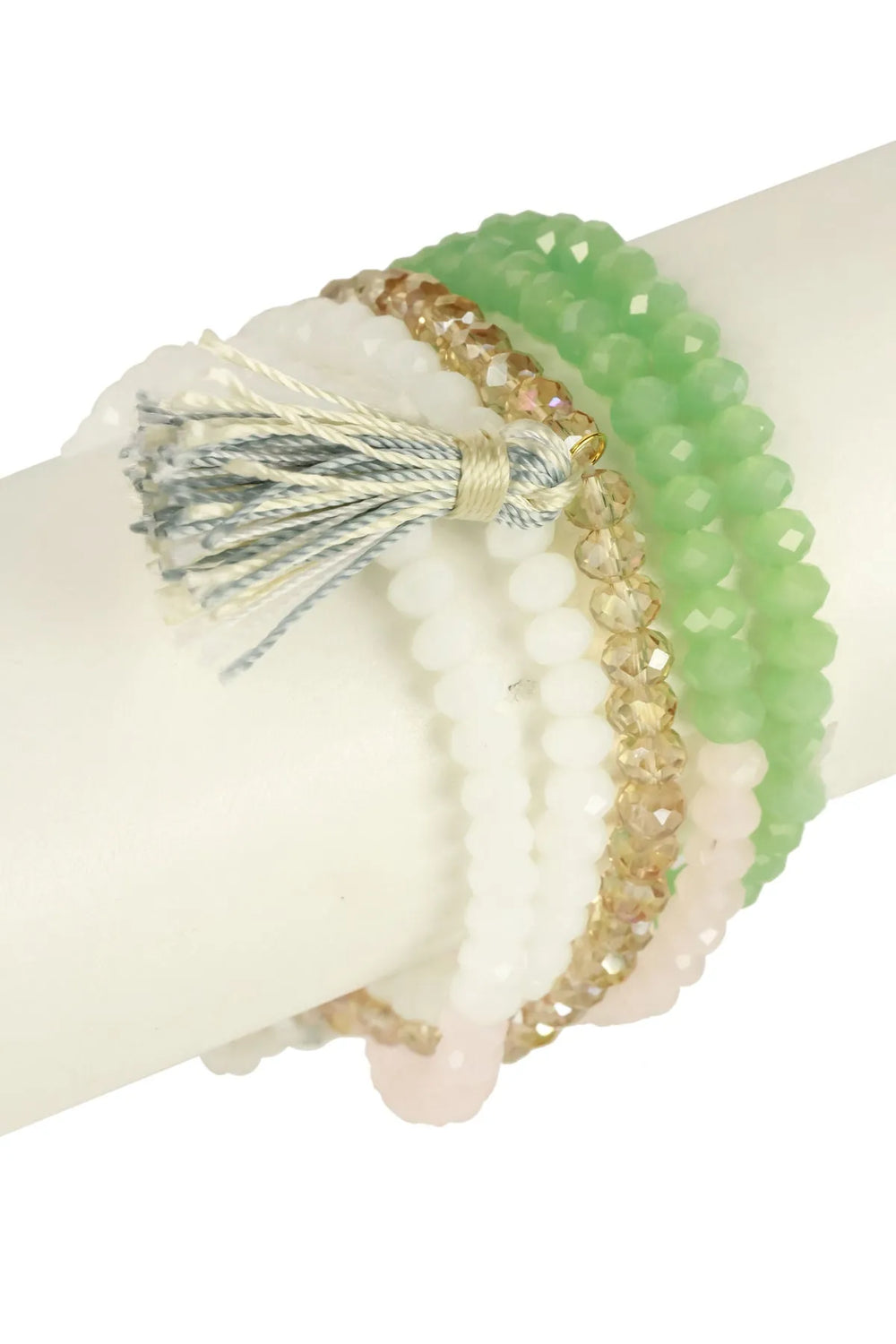 Multi Beaded Tassel Necklace Spring Green