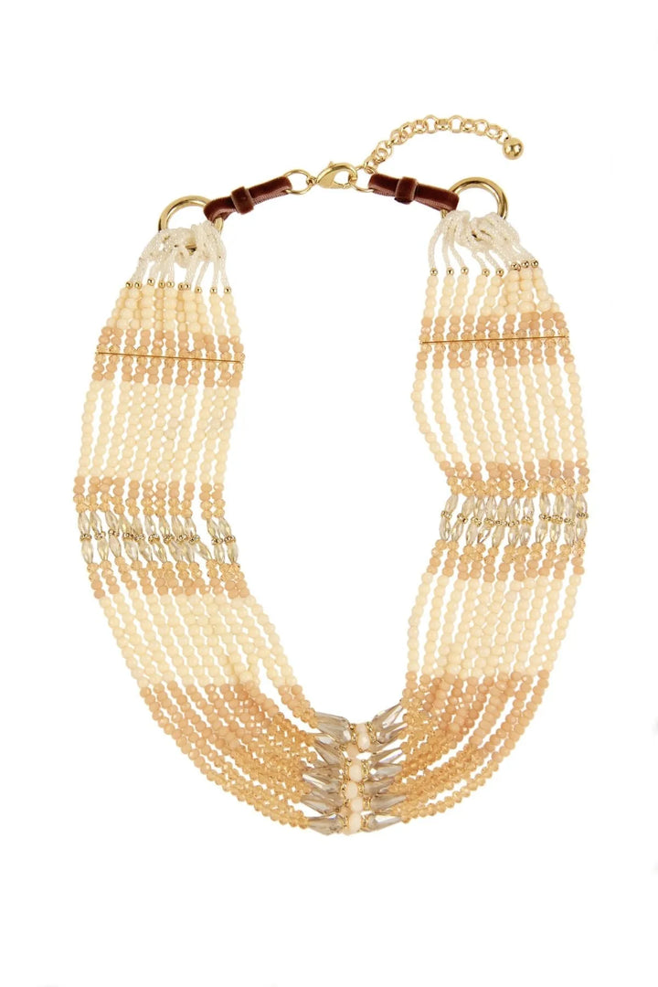 Layered Beaded Statement Necklace Antique White