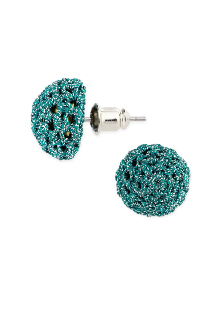 Metallic Crochet Thread Cluster Stud Earring Teal