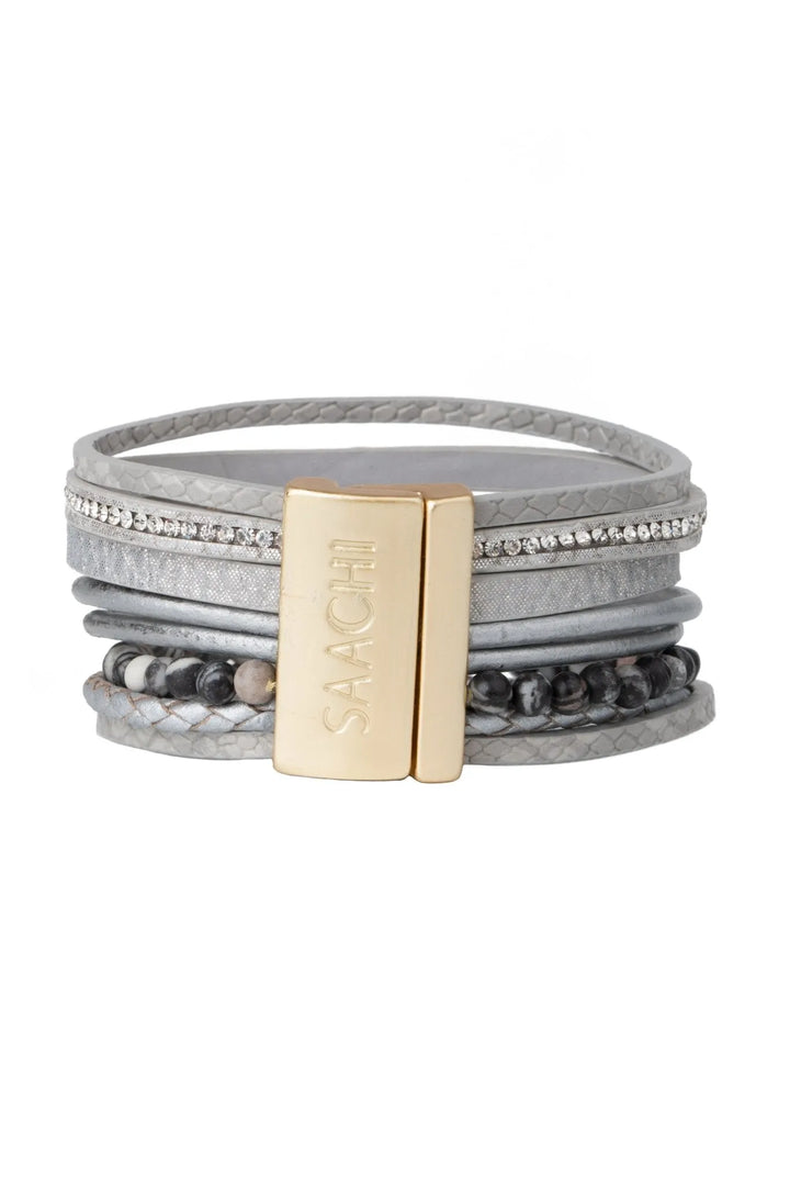 Hollis Beaded Leather Bracelet Grey