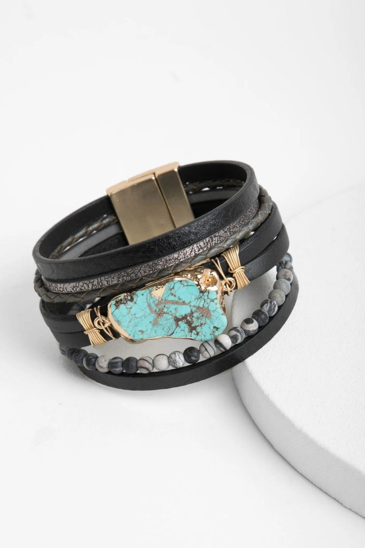 Aquamare Leather Bracelet Dark Turquoise 