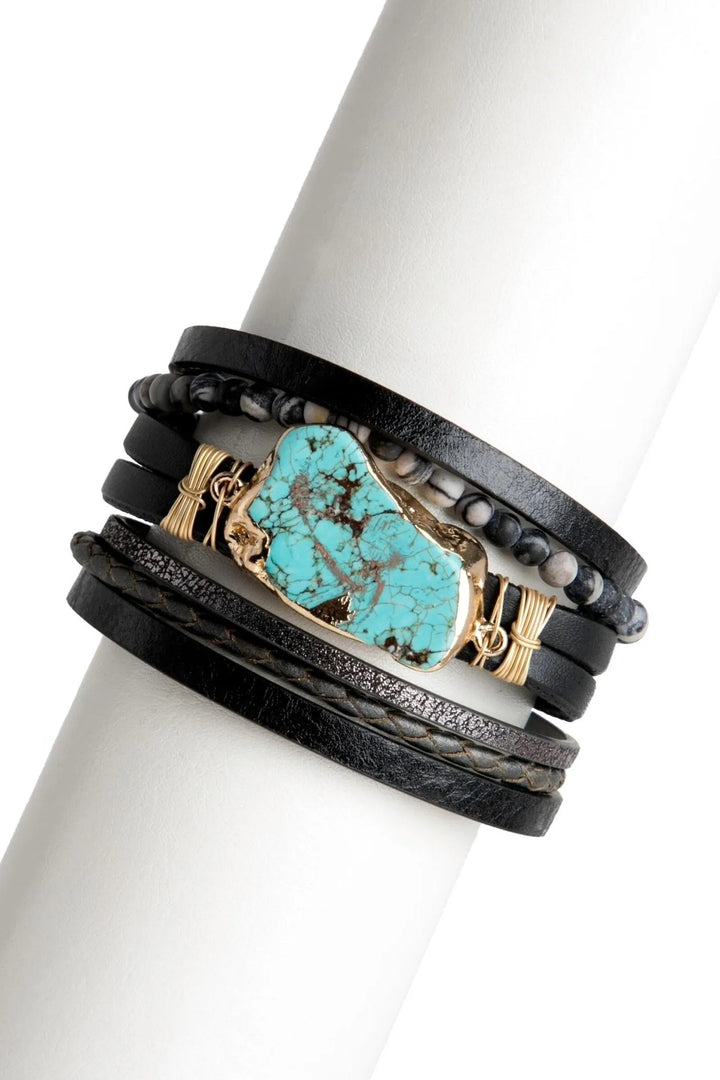 Aquamare Leather Bracelet Dark Turquoise 