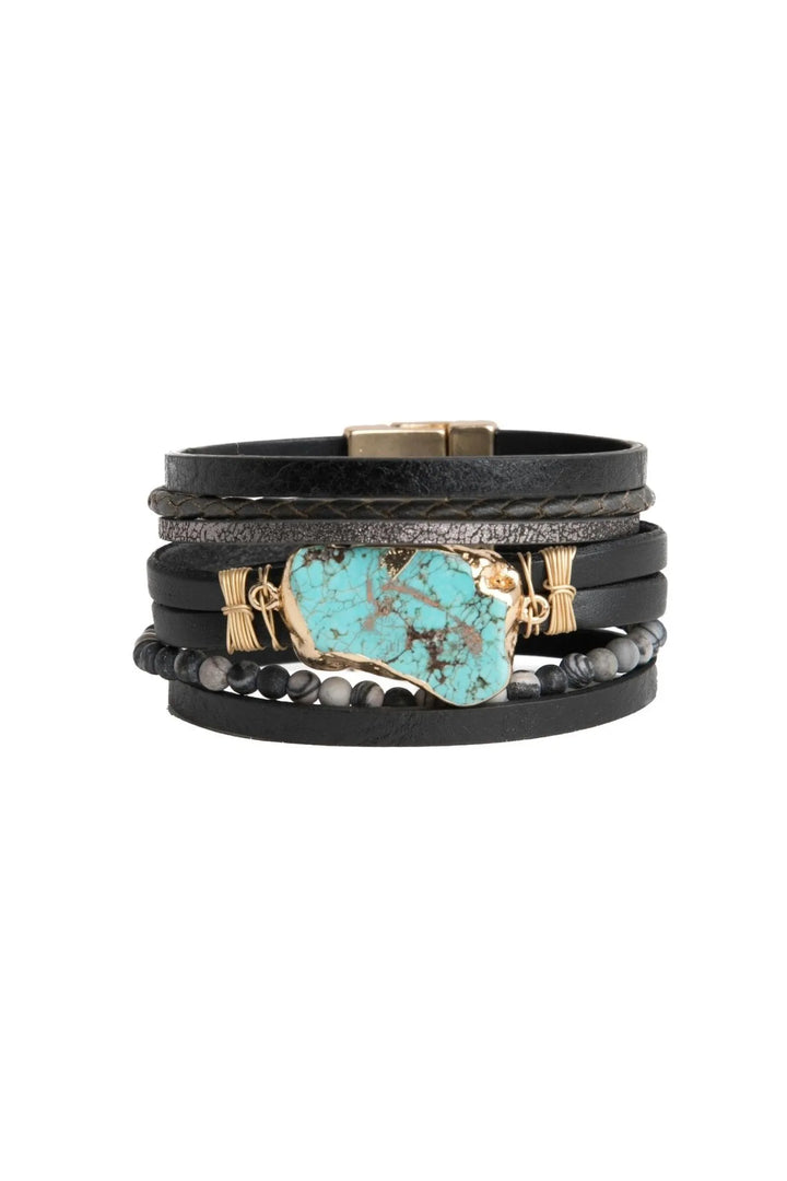Aquamare Leather Bracelet Dark Turquoise 