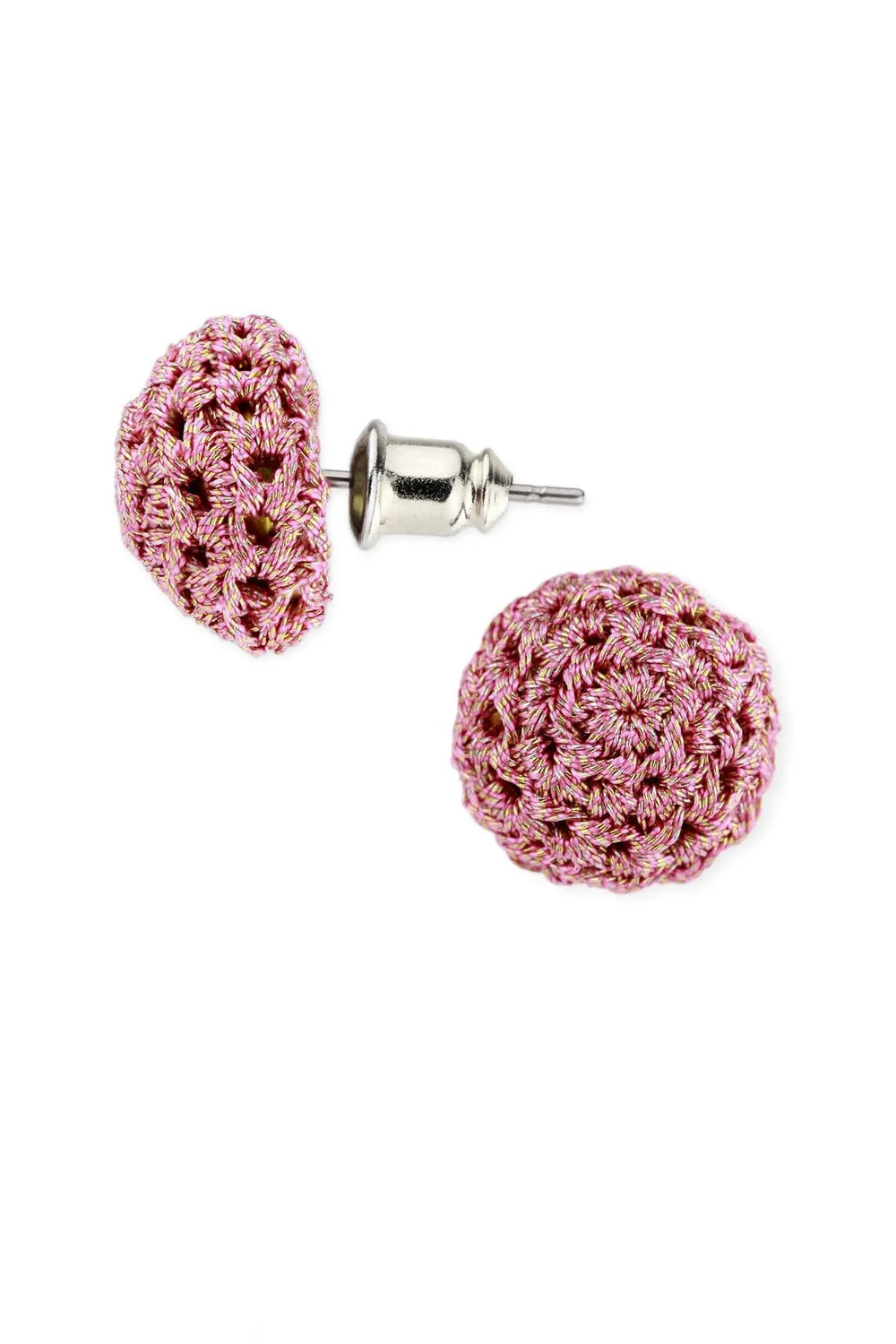 Metallic Crochet Thread Cluster Stud Earring Pale Violetred
