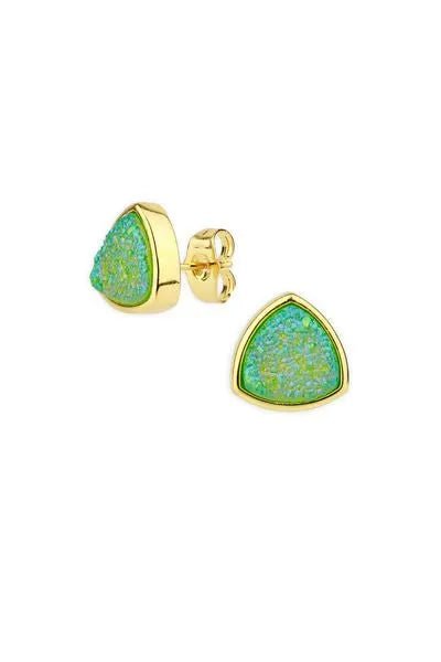 Pyramid Druzy Stone Stud Earring Spring Green