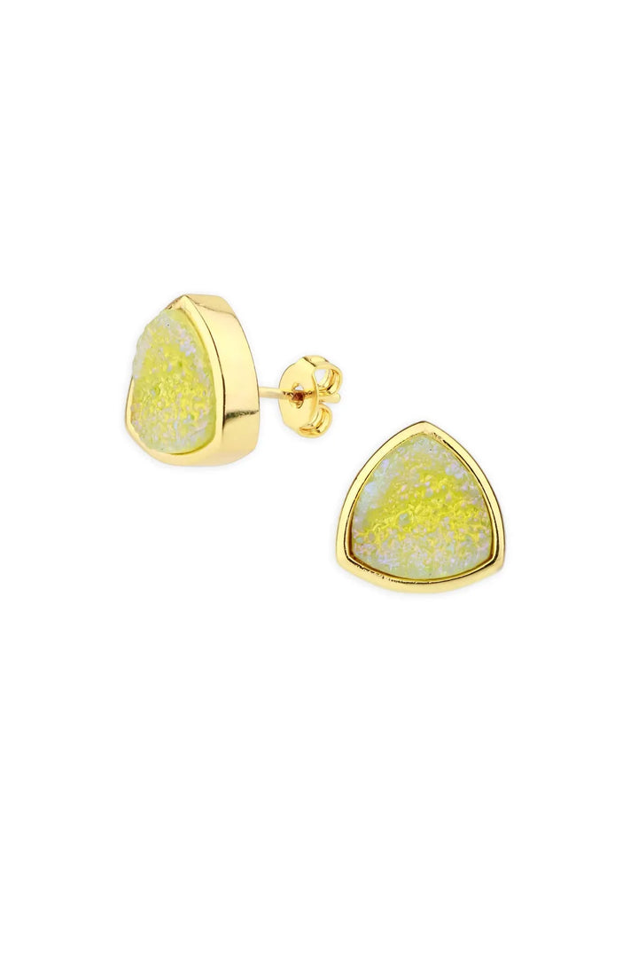 Pyramid Druzy Stone Stud Earring Yellow