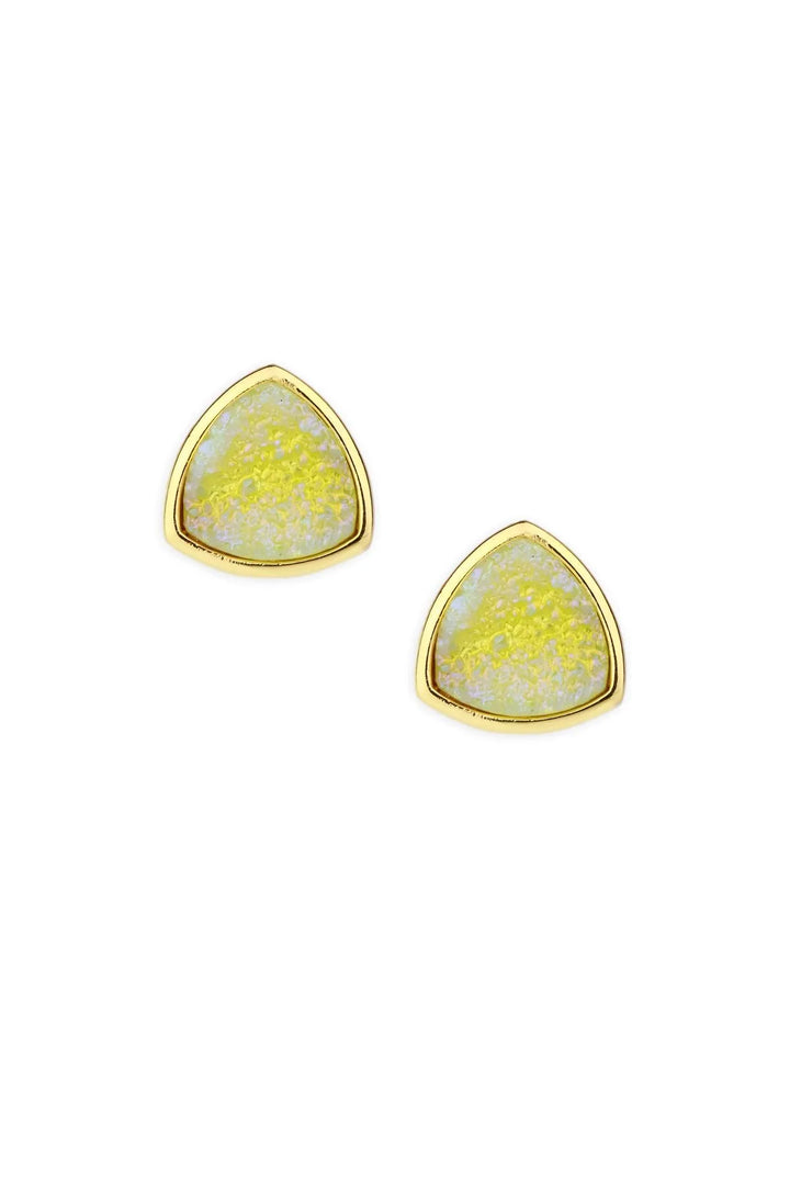 Pyramid Druzy Stone Stud Earring Yellow