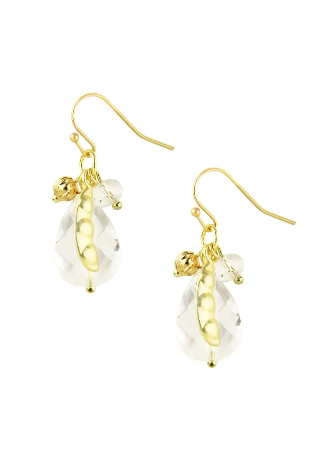 Pea Pod Fishhook Crystal Earring Clear Gold