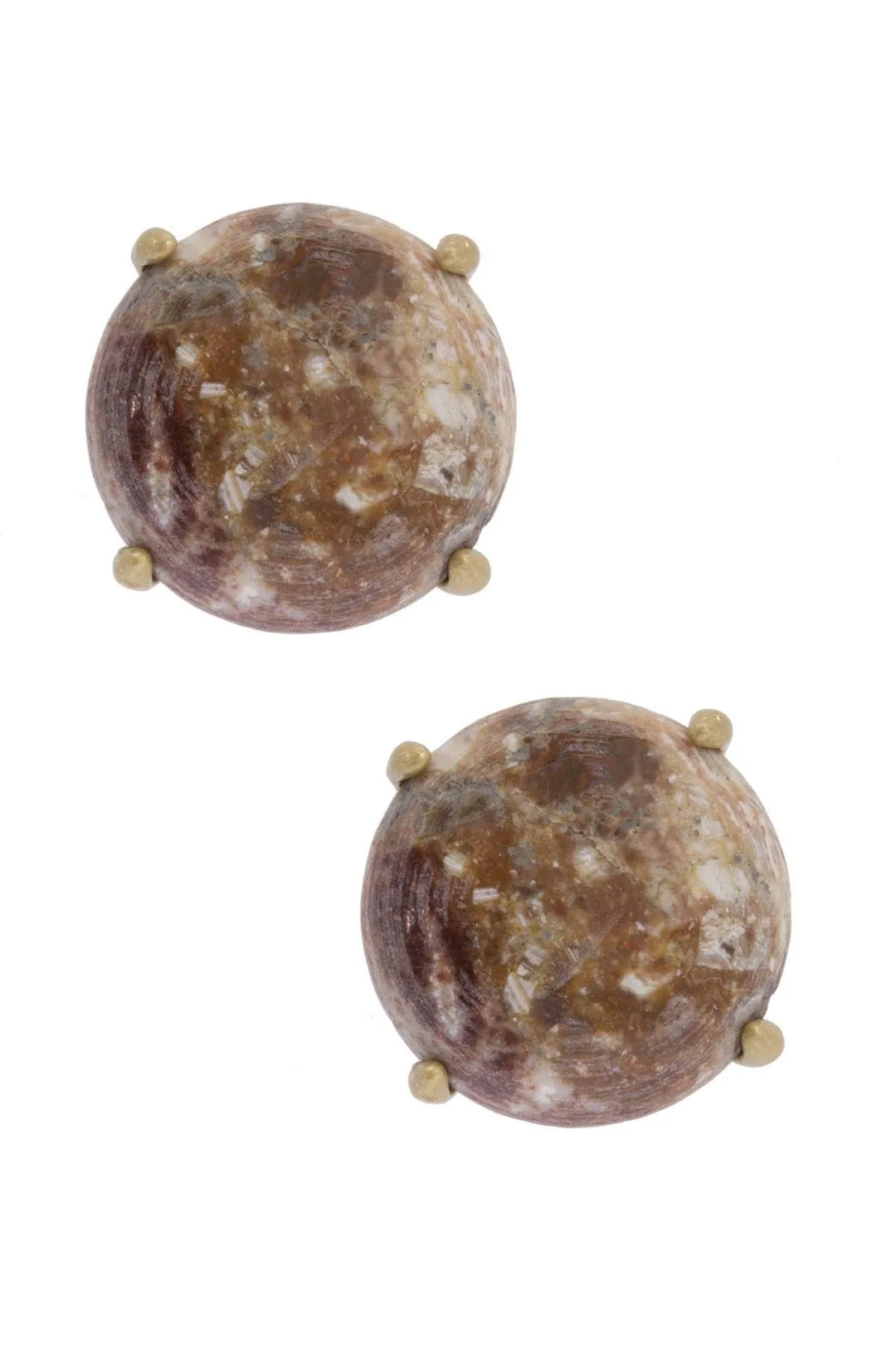 Natural Stone Brass Brown Stud Earring Burly Wood
