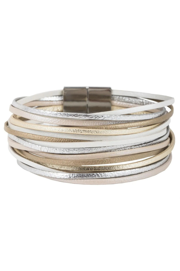 Jolie Metallic Leather Bracelet Antique White