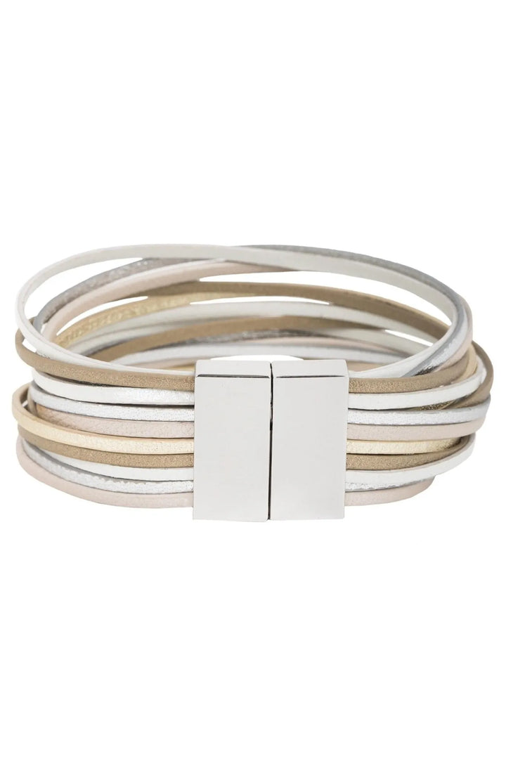 Jolie Metallic Leather Bracelet Antique White