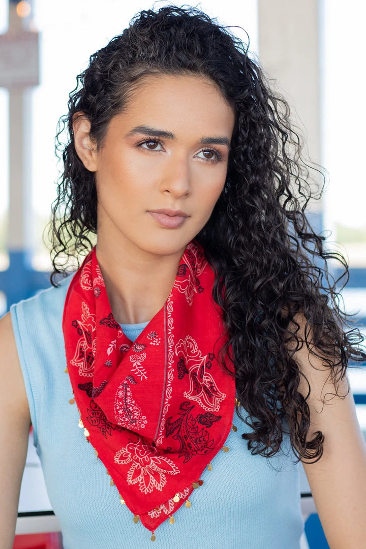 Embellished Paisley Bandana Red