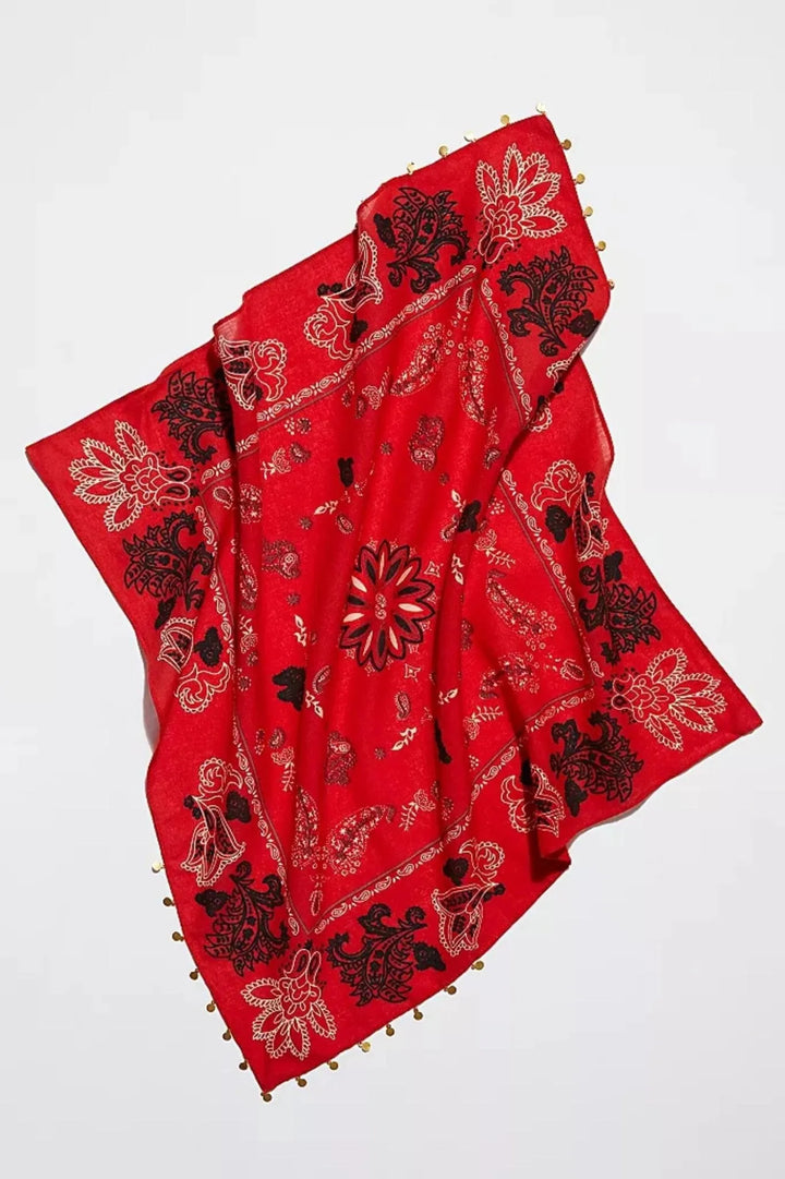 Embellished Paisley Bandana Red