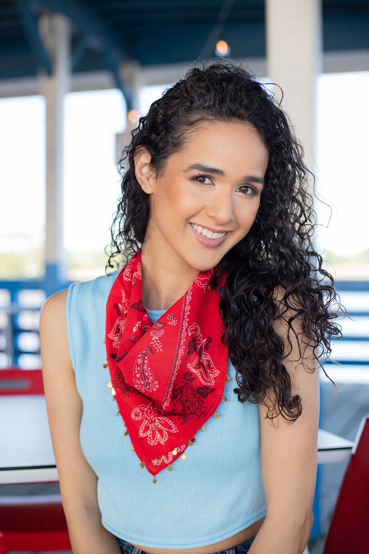 Embellished Paisley Bandana Red