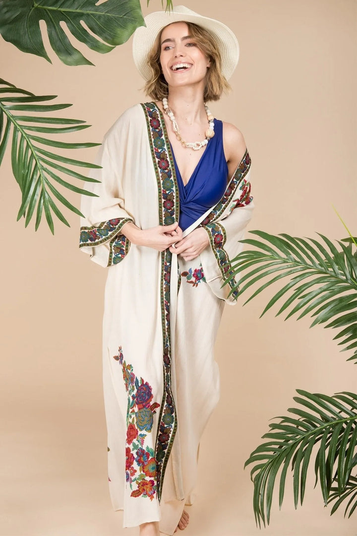 Long Floral Kimono Cover Ivory