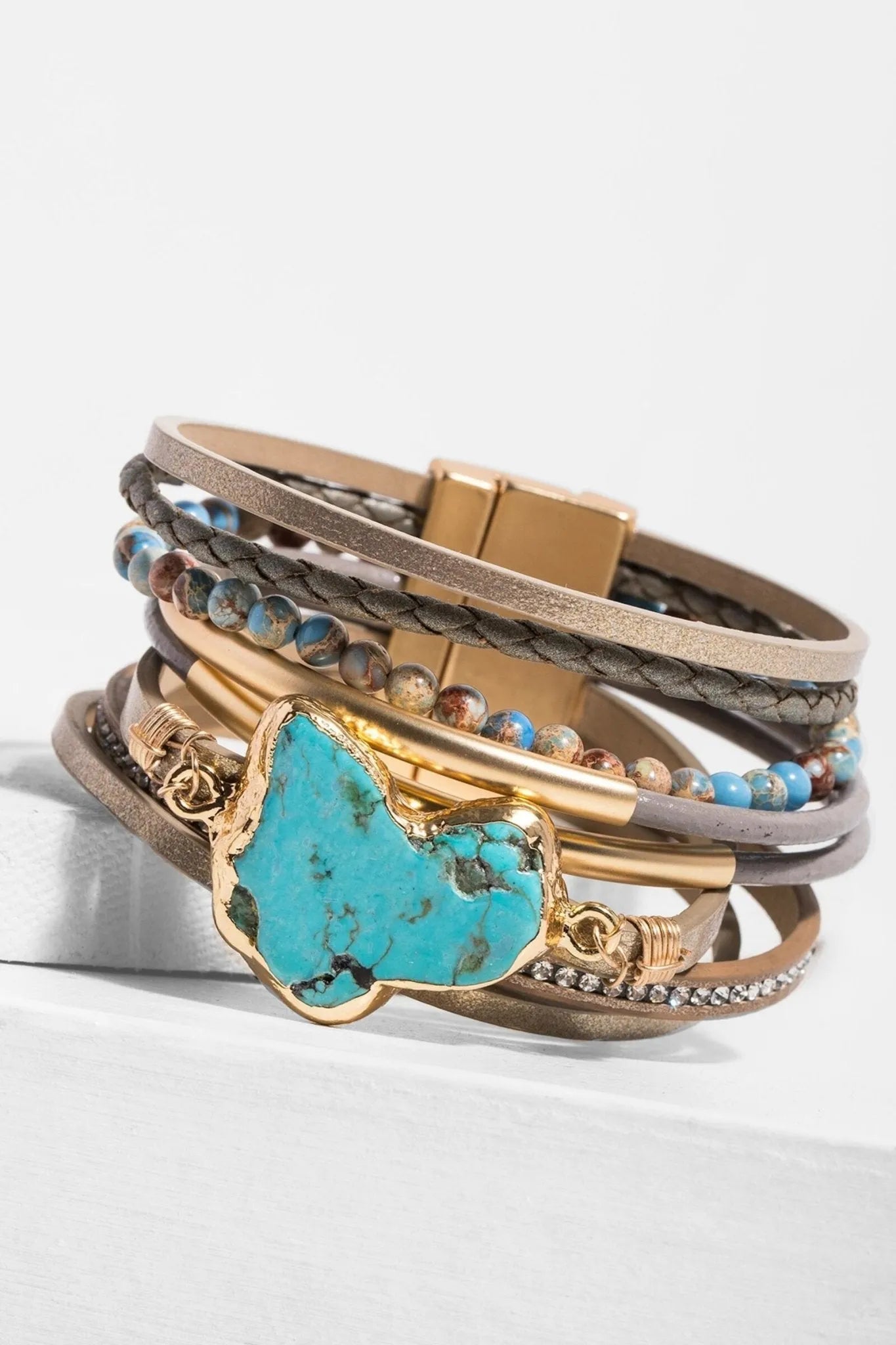 Soraya Turquoise Leather Bracelet | SAACHI