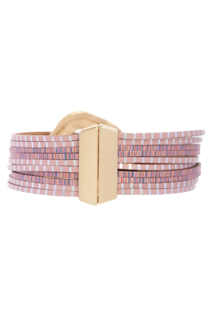 Vegan Leather Disk Bracelet Pink