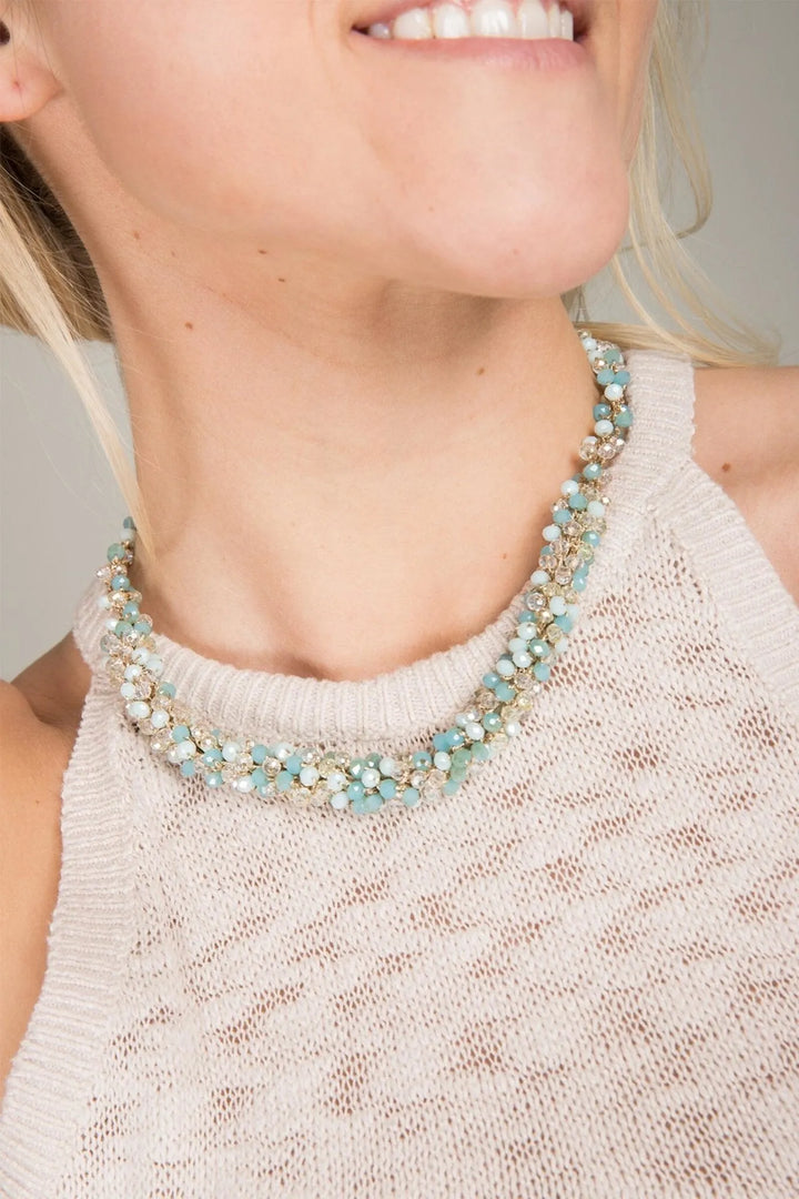 Short Beaded Bundle Necklace Light Blue