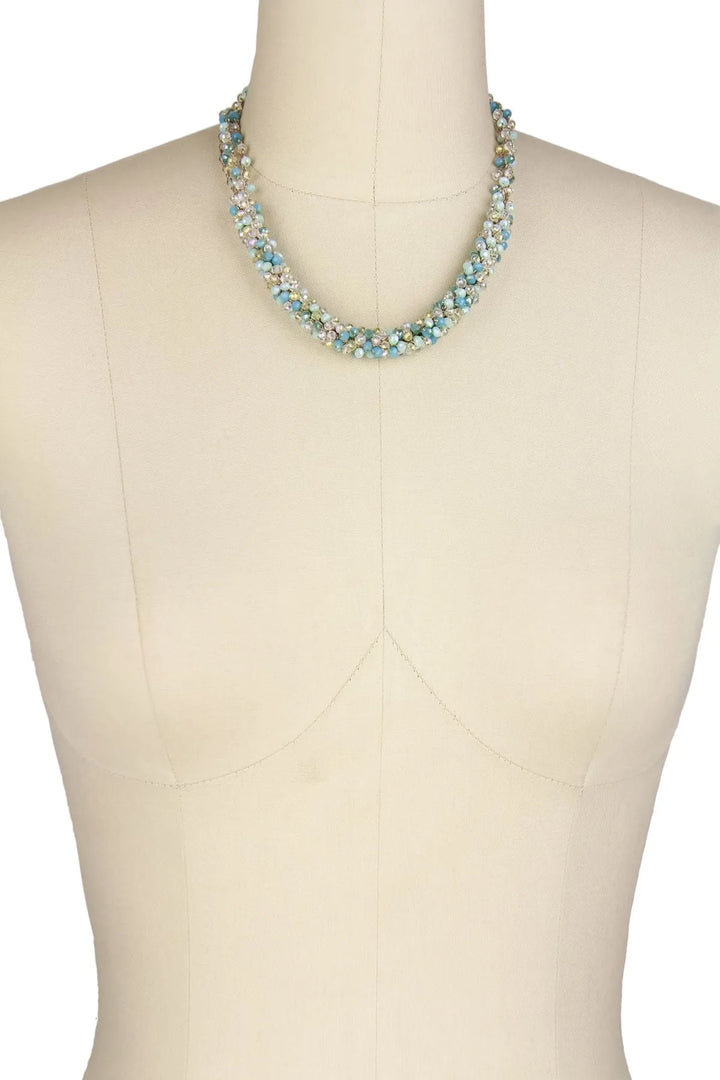 Short Beaded Bundle Necklace Light Blue