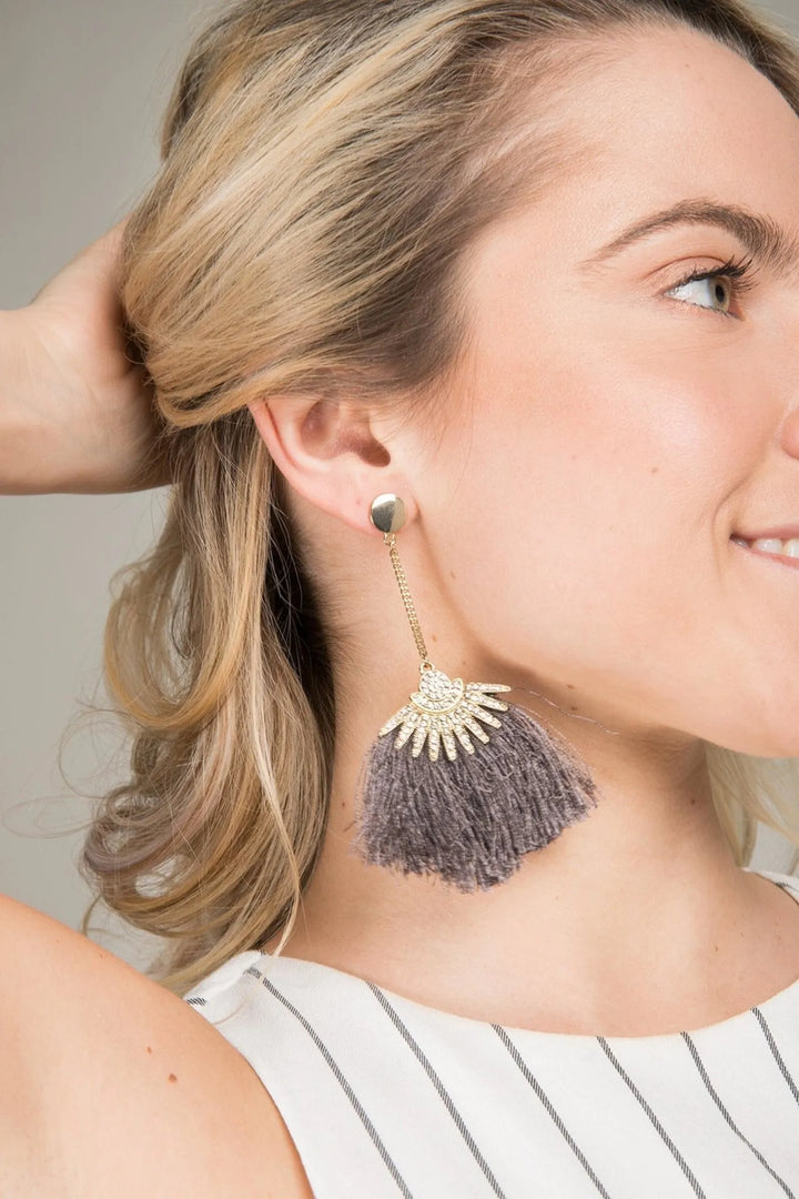 Star Boho Fringe Earring Dark Gray