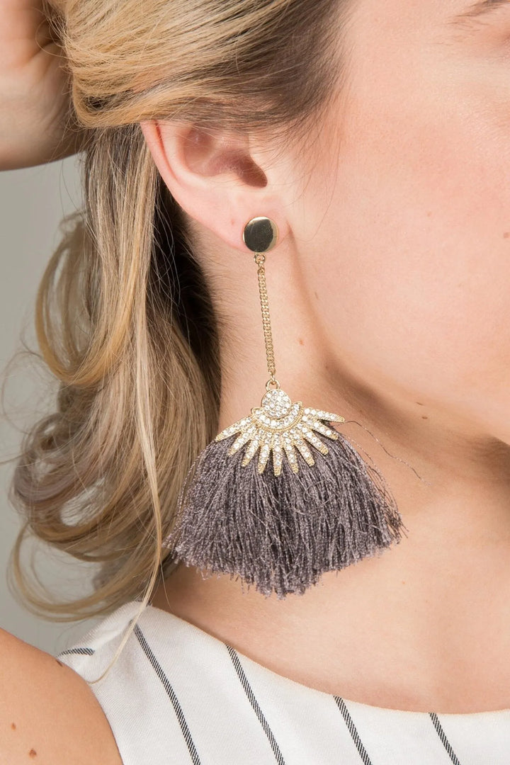 Star Boho Fringe Earring Dark Gray