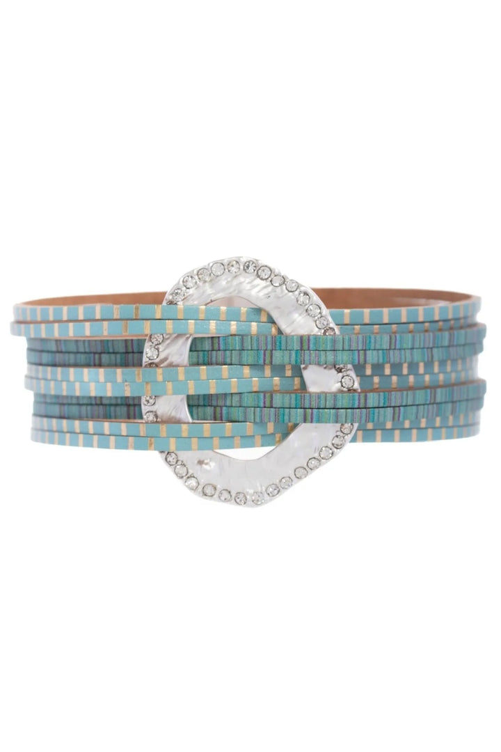 Vegan Leather Disk Bracelet Turquoise