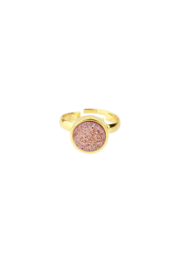 Round Druzy Ring Light Coral