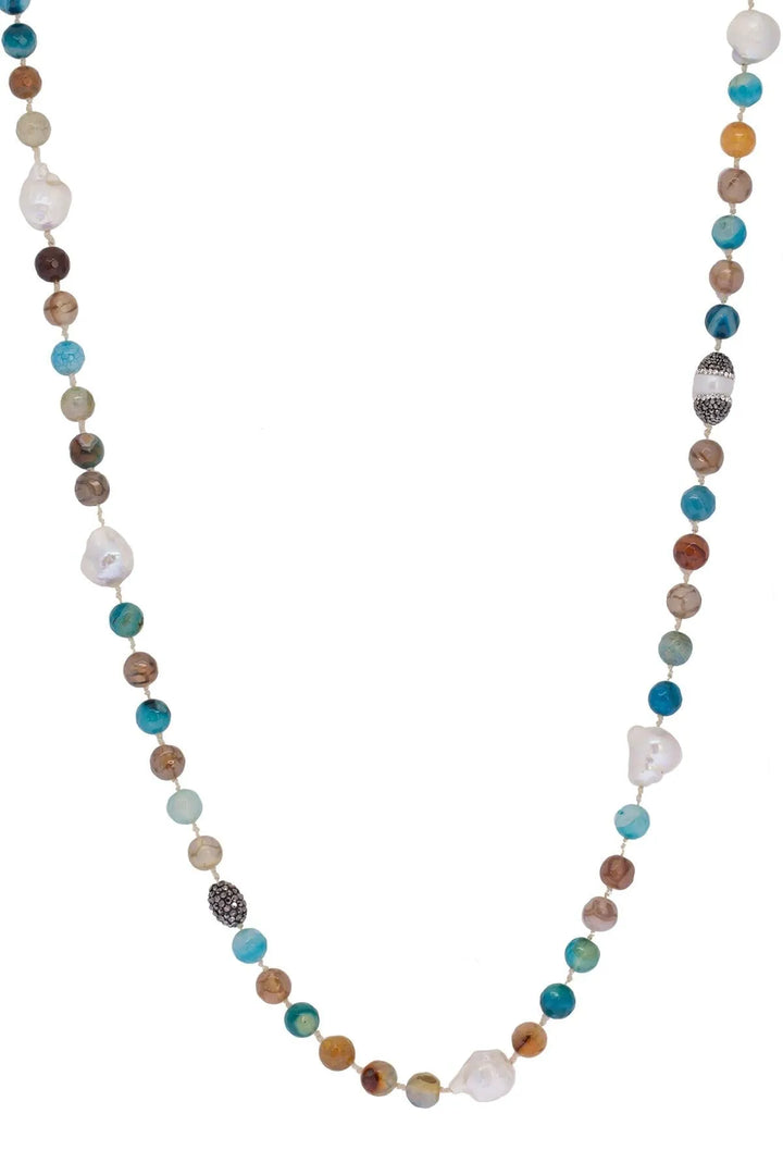 Tahitian Pearl Beaded Long Necklace Turquoise