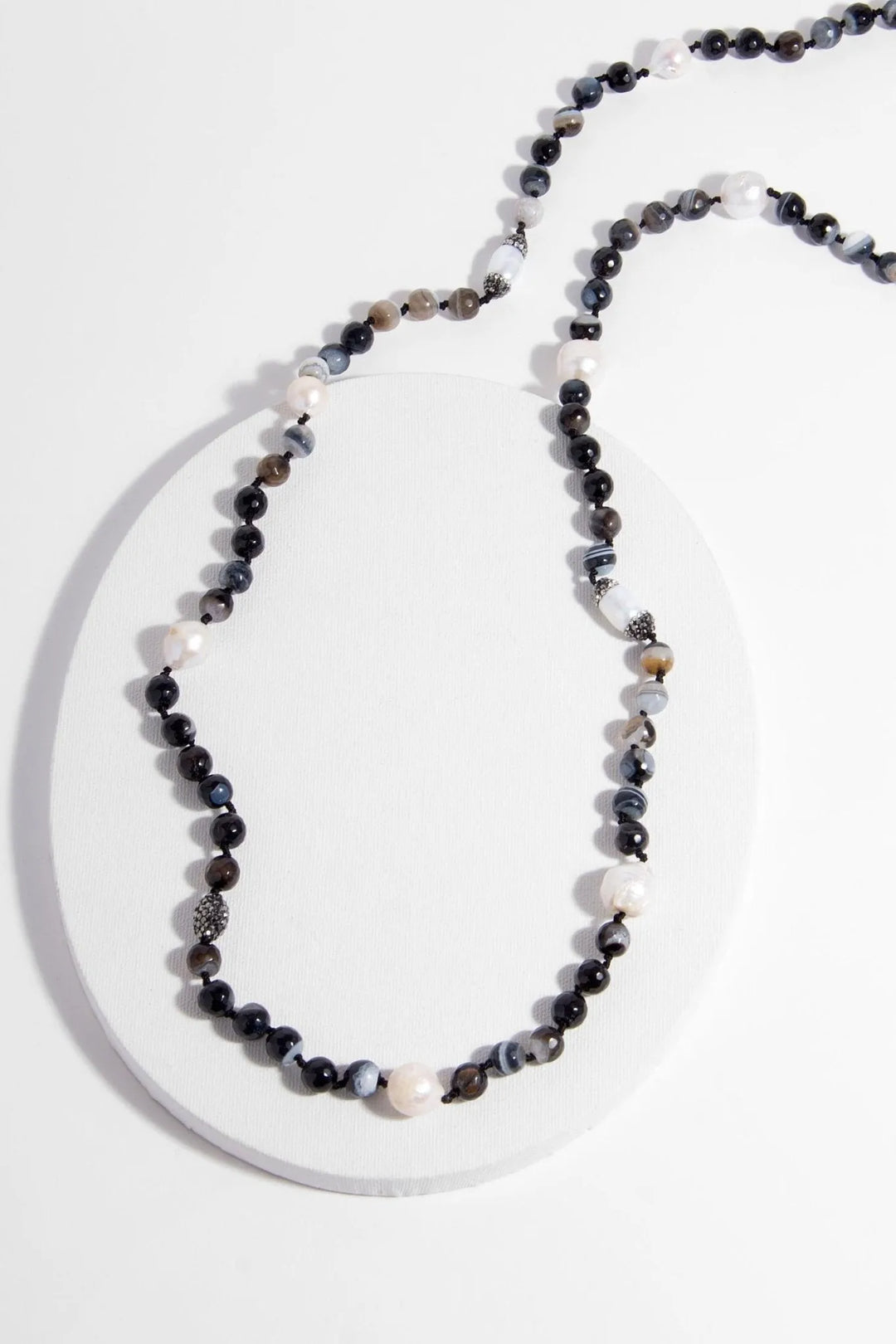 Tahitian Pearl Beaded Long Necklace Black