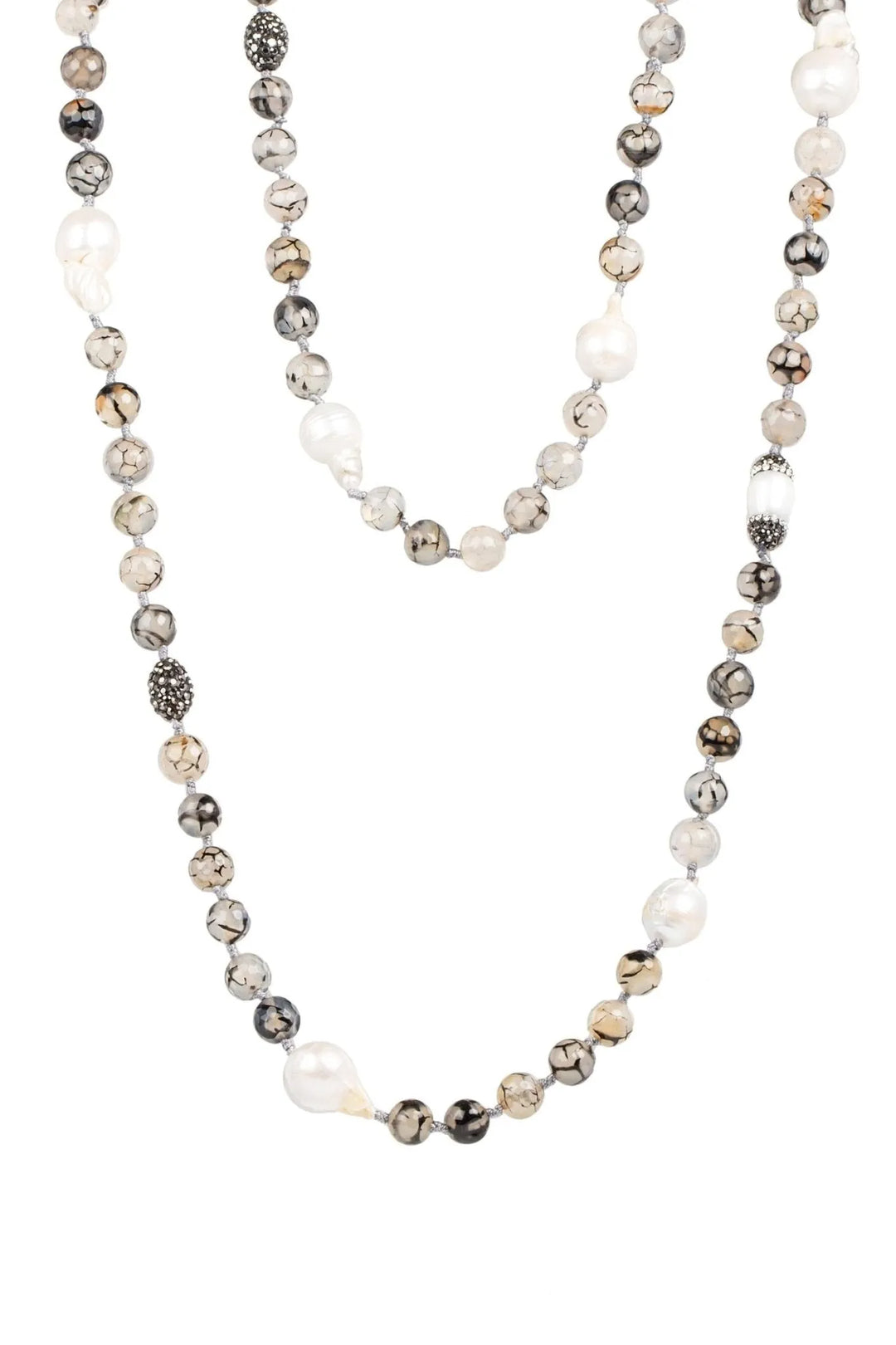Tahitian Pearl Beaded Long Necklace White