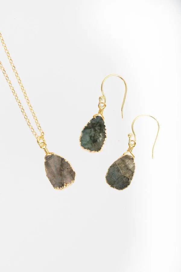 Mini Gemstone Earring and Necklace Set Dim Gray