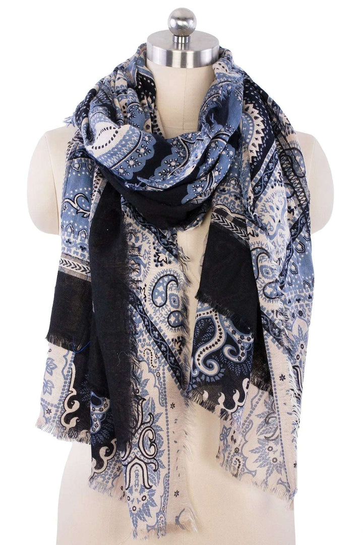 Barba Frayed Patchwork Scarf Corn Flower Blue