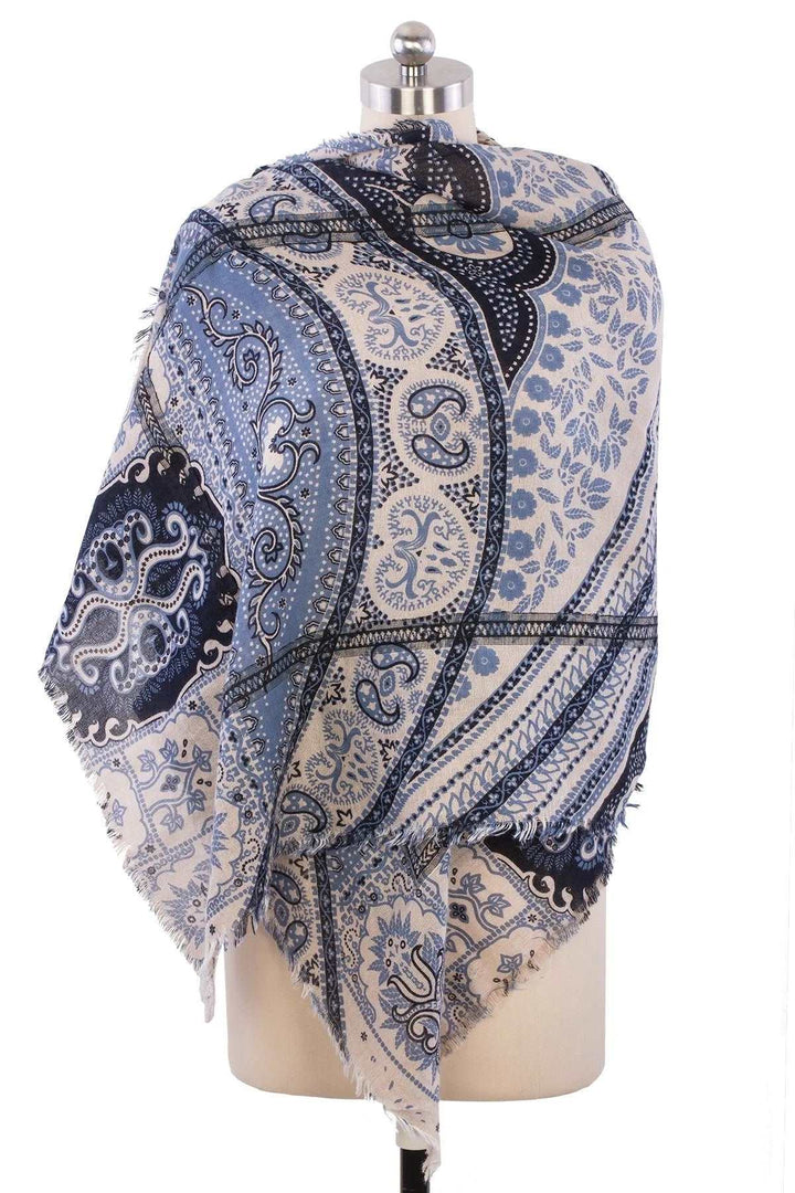 Barba Frayed Patchwork Scarf Corn Flower Blue